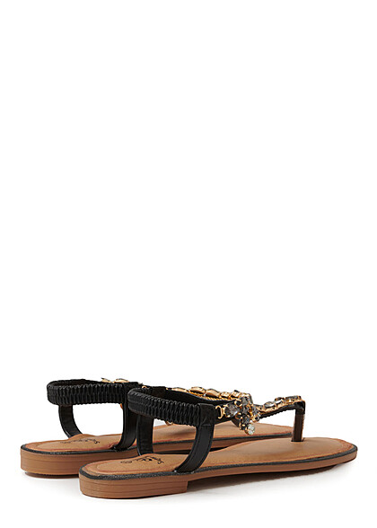 Seventyseven Lifestyle Damen Schuh Sandale mit Schmucksteinen schwarz