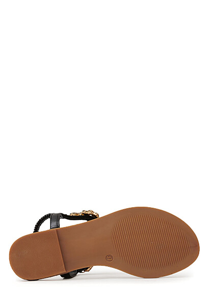 Seventyseven Lifestyle Damen Schuh Sandale mit Schmucksteinen schwarz