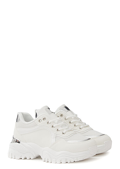 Seventyseven Lifestyle Damen Schuh Kunstleder Sneaker mit Silber Details weiss - Art.-Nr.: 23036787