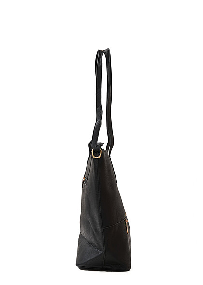 Styleboom Fashion Damen Kunstleder Handtasche mit Gold Details schwarz