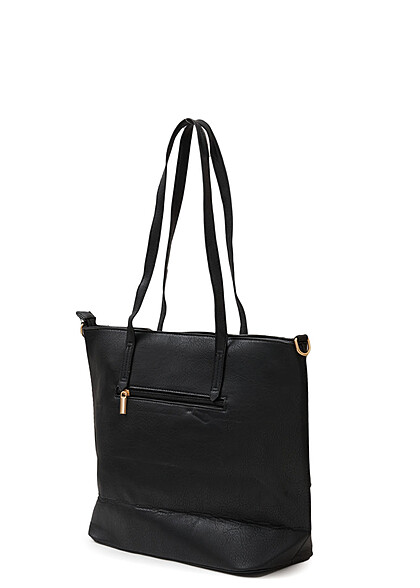 Styleboom Fashion Damen Kunstleder Handtasche mit Gold Details schwarz
