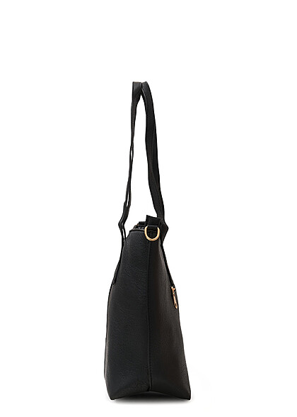 Styleboom Fashion Damen Kunstleder Handtasche mit Gold Details schwarz
