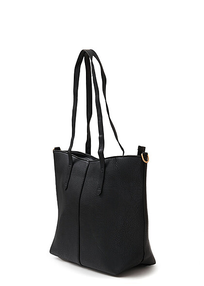Styleboom Fashion Damen Kunstleder Handtasche mit Gold Details schwarz