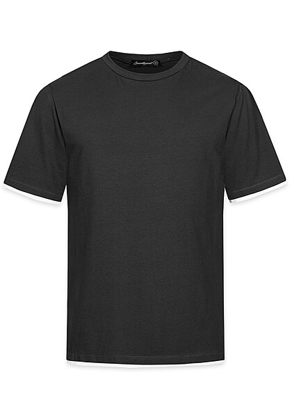 Seventyseven Lifestyle Herren Kontrast T-Shirt 2in1-Optik schwarz weiss - Art.-Nr.: 23036814