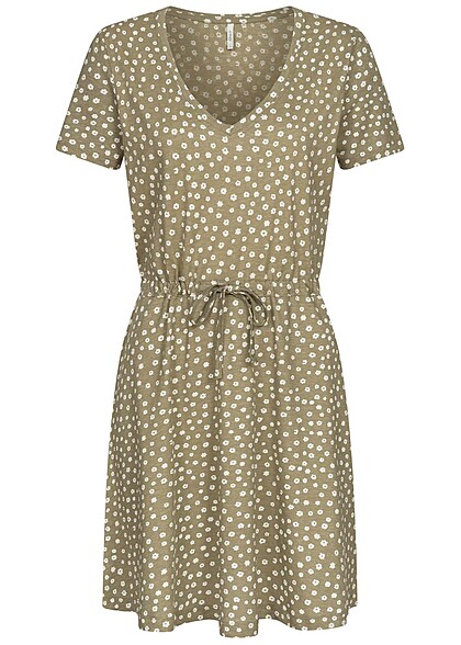 ONLY Damen NOOS Mini-Kleid mit Bindedetail und V-Neck Blumen-Print mermaid grn - Art.-Nr.: 23040004