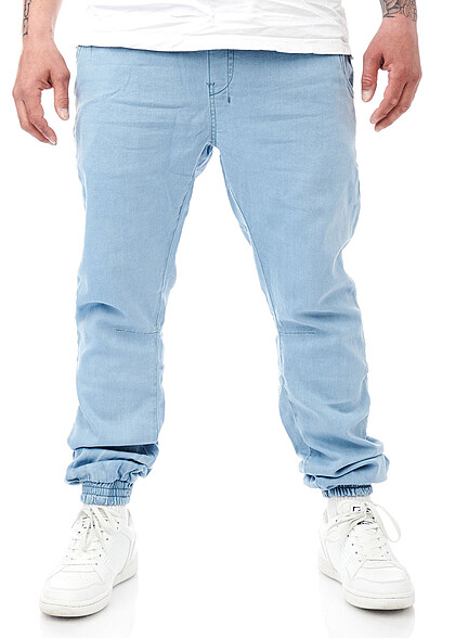 Urban Classics Heren Denim joggingbroek licht gewassen look lichtblauw