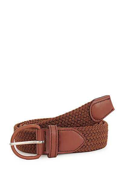 Seventyseven Lifestyle Dames Gevlochten riem met kunstlederen details 100cm bruin - Art.-Nr.: 23040997