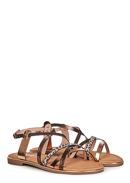 Cloud5ive Dames Schoenen Strap sandalen met details in goud en leo print tan bruin