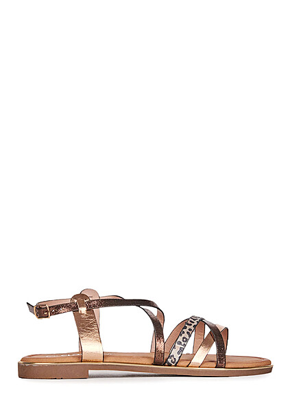 Cloud5ive Dames Schoenen Strap sandalen met details in goud en leo print tan bruin