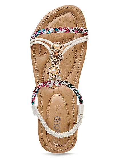 Cloud5ive Dames Schoenen riem sandalen strass en decoratieve parels wit - Art.-Nr.: 23046557