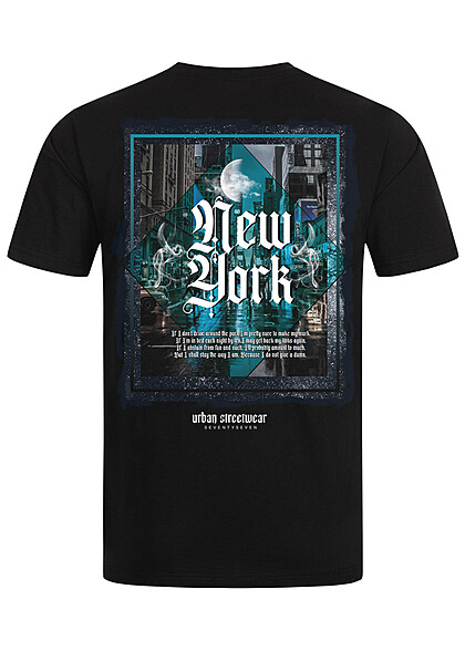 Seventyseven Lifestyle Herren T-Shirt mit NY Back-Print schwarz