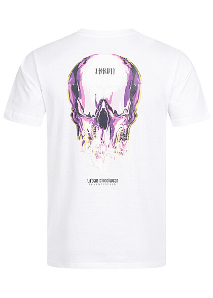 Seventyseven Lifestyle Herren T-Shirt mit Melted Skull Print weiss - Art.-Nr.: 23048007
