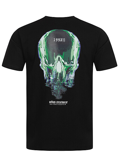 Seventyseven Lifestyle Herren T-Shirt mit Melted Skull Print schwarz