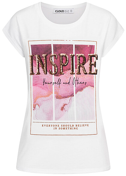 Cloud5ive Dames Inspire print T shirt wit roze