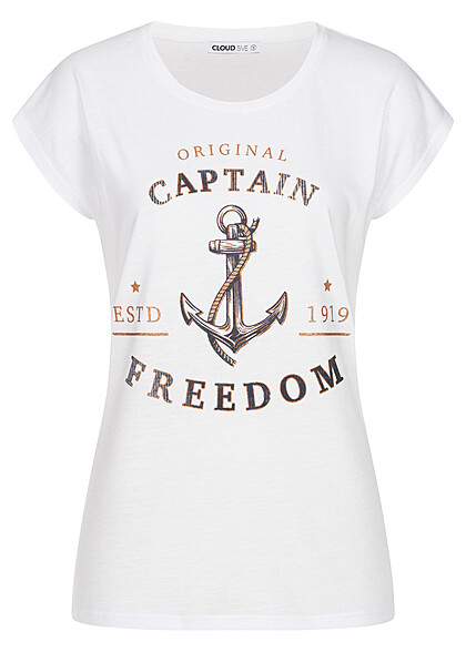 Cloud5ive Dames Captain Freedom Anchor Print T-shirt Wit