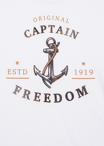 Cloud5ive Dames Captain Freedom Anchor Print T-shirt Wit
