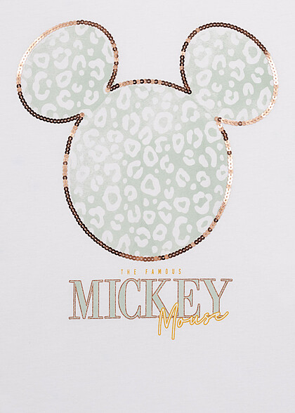 Cloud5ive Dames T-shirt met Disney Mickey Mouse Leo Print witgoud