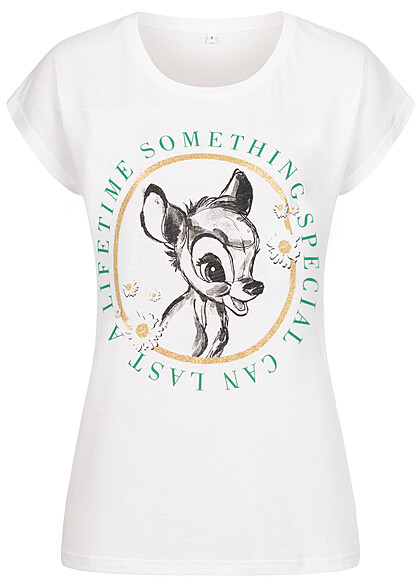 Cloud5ive Dames T-shirt met Disney Bambi print en gouden glitter details wit