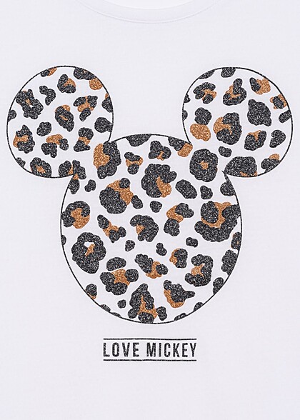 Cloud5ive Dames T-shirt met Disney Mickey Mouse Leo Print wit