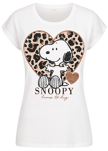 Cloud5ive Dames T-shirt met Leo Print Hart en Snoopy Koper Details wit