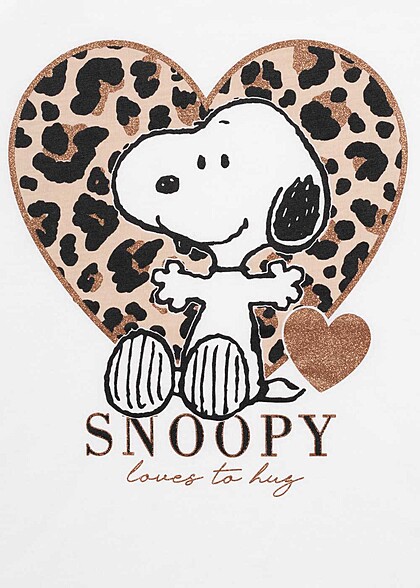 Cloud5ive Dames T-shirt met Leo Print Hart en Snoopy Koper Details wit