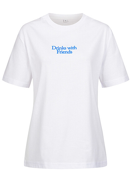Days Beyond Damen T-Shirt mit Drinks with Friends Print weiss
