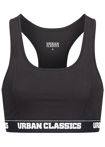 Urban Classics Dames Crop Tank Top BH met logo-opdruk zwart - Art.-Nr.: 23050042