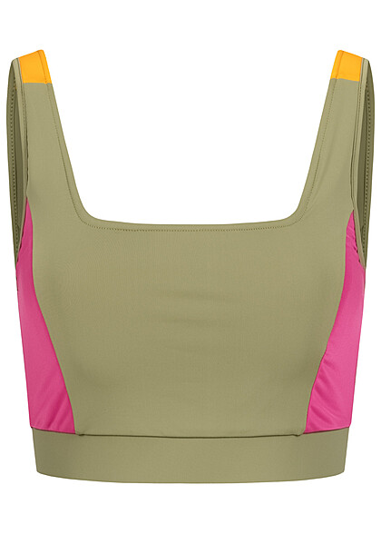 Urban Classics Dames Sportbeha Colorblock kaki paars