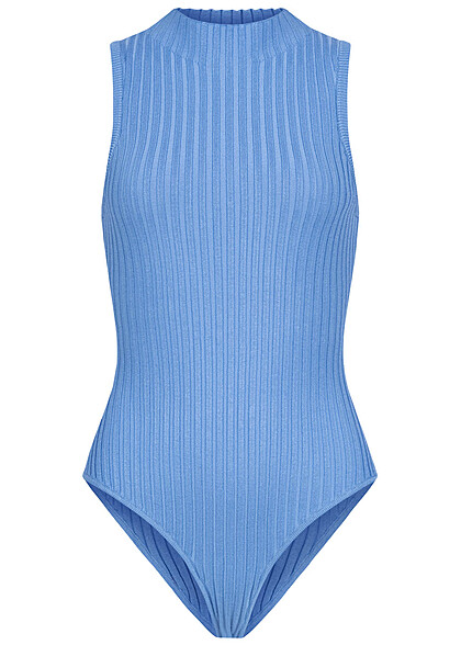 Urban Classics Dames Geribde body met hoge hals horizontaal blauw - Art.-Nr.: 23050058