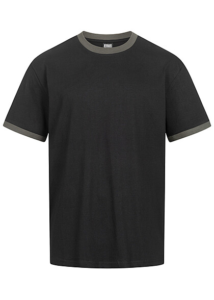 Urban Classics Herren T-Shirt Oversized mit Rundhals und Kontrast-Details schwarz grau