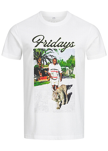 Mister Tee Herren T-Shirt mit Rundhals und Fridays Print weiss - Art.-Nr.: 23050092
