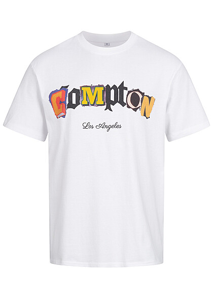 Mister Tee Herren T-Shirt mit Rundhals und Compton LA Print weiss multicolor - Art.-Nr.: 23050094
