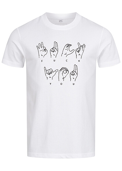 Mister Tee Herren T-Shirt mit Rundhals und FU Sign Language Print weiss schwarz - Art.-Nr.: 23050095