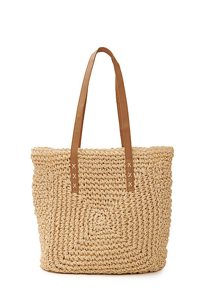 Styleboom Fashion Dames Bast Bag Shopper met rits beige - Art.-Nr.: 23050103