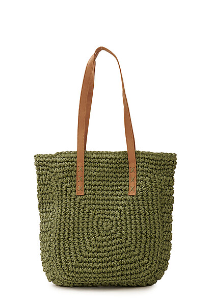 Styleboom Fashion Dames Bast Bag Shopper met rits olijfgroen - Art.-Nr.: 23050100