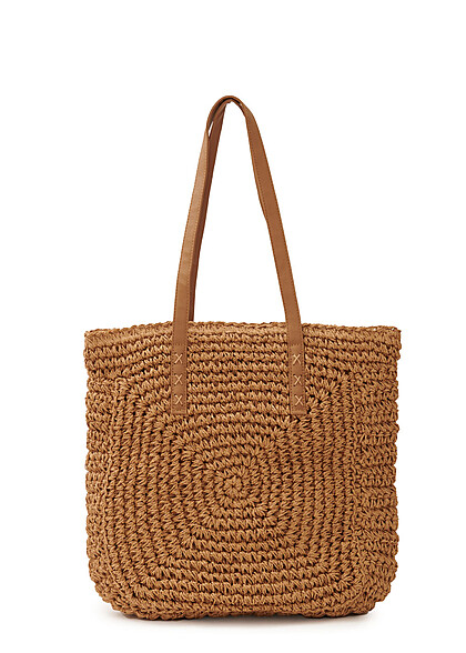 Styleboom Fashion Dames Bast Bag Shopper met rits kaki bruin - Art.-Nr.: 23050101
