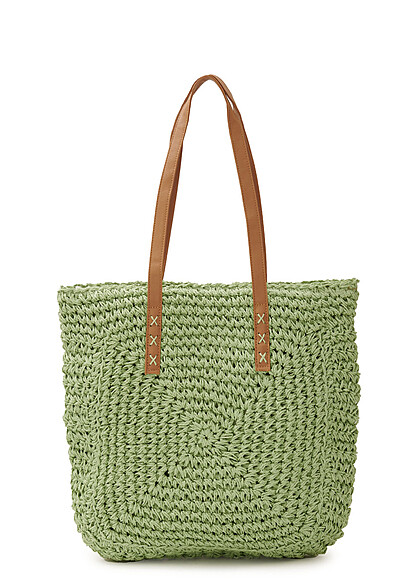 Styleboom Fashion Dames Bast Bag Shopper met rits lichtgroen - Art.-Nr.: 23050102