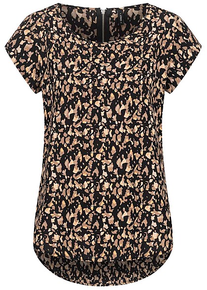 ONLY Damen NOOS Blusen Shirt All Over Print Zipper hinten cora graphic schwarz