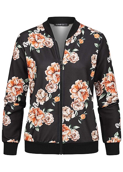 Cloud5ive Dames Blouson bomberjack met bloemenprint zwart