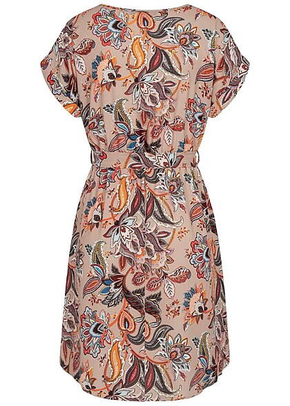Cloud5ive Dames T-shirt jurk met crpe stof en bindceintuur paisley patroon wit