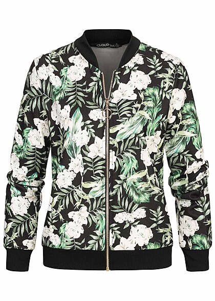 Cloud5ive Dames Bomberjack blouson met bloemenprint zwart - Art.-Nr.: 23056014