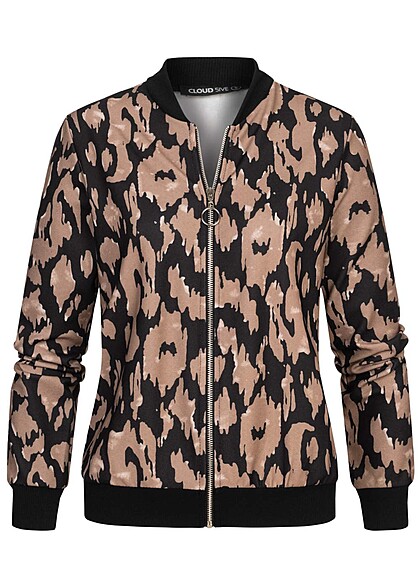 Cloud5ive Dames Bomberjack blouson met luipaardprint zwart - Art.-Nr.: 23056016