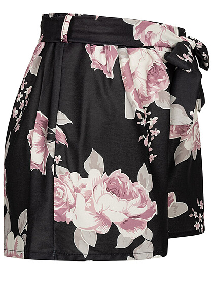 Cloud5ive Dames Mousseline short met bloemenprint en bindceintuur zwart