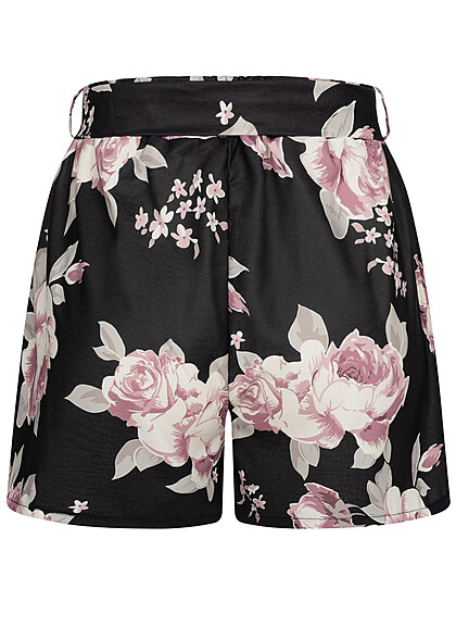 Cloud5ive Dames Mousseline short met bloemenprint en bindceintuur zwart