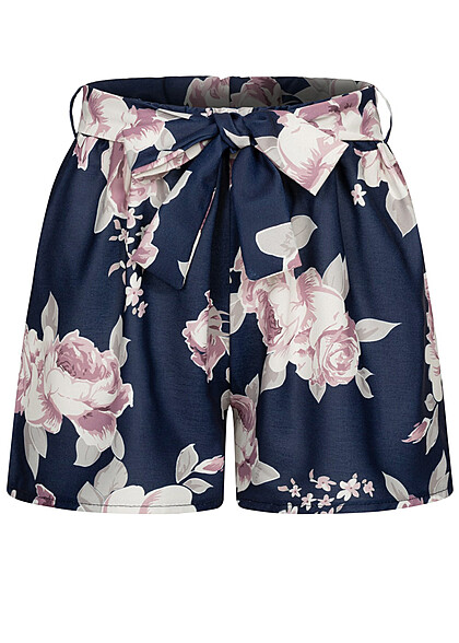 Cloud5ive Dames Mousseline short met bloemenprint en bindceintuur navy - Art.-Nr.: 23056022