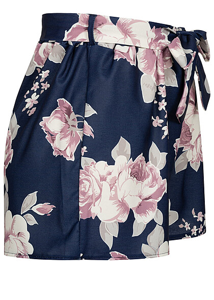 Cloud5ive Dames Mousseline short met bloemenprint en bindceintuur navy