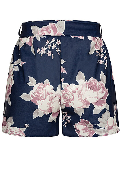 Cloud5ive Dames Mousseline short met bloemenprint en bindceintuur navy