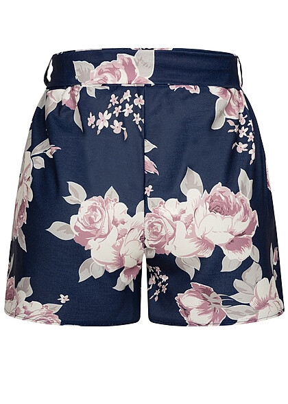 Cloud5ive Dames Mousseline short met bloemenprint en bindceintuur navy