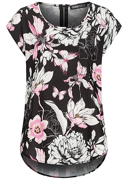 Cloud5ive Dames Shirt met rits en bloemenprint rose bruin - Art.-Nr.: 23056041