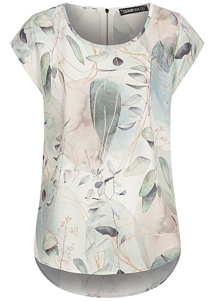 Cloud5ive Dames Shirt met rits en bloemenprint rose bruin - Art.-Nr.: 23056042